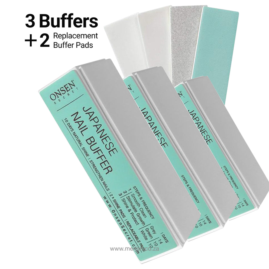 OnsenSecret 3 Pack Nail Buffer +2 Replacement Buffer Pads Nail Buffer by Onsen Secret — Merjan